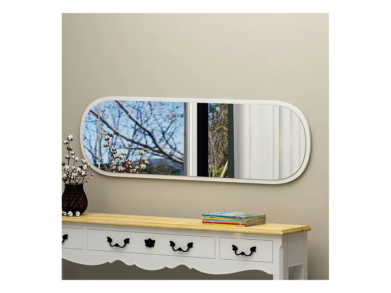 Miroir d'entrée blanc ovale 117 cm - style moderne CODY