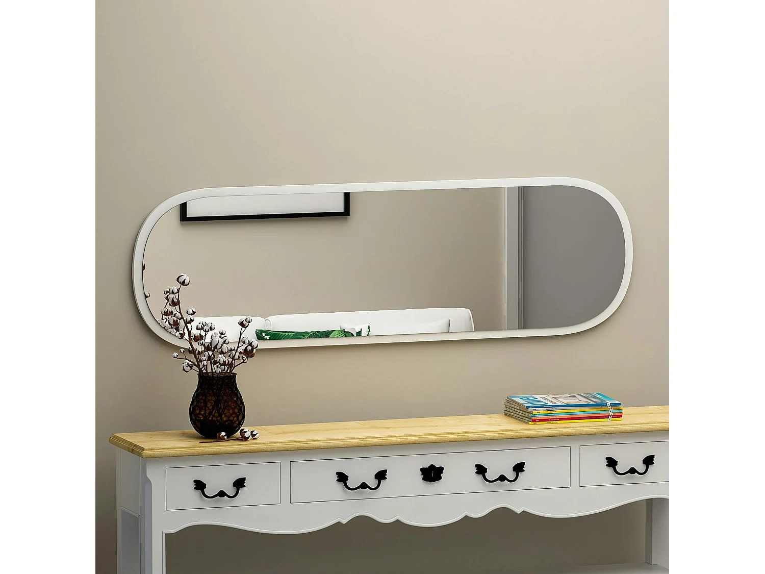 Miroir d'entrée blanc ovale 117 cm - style moderne CODY