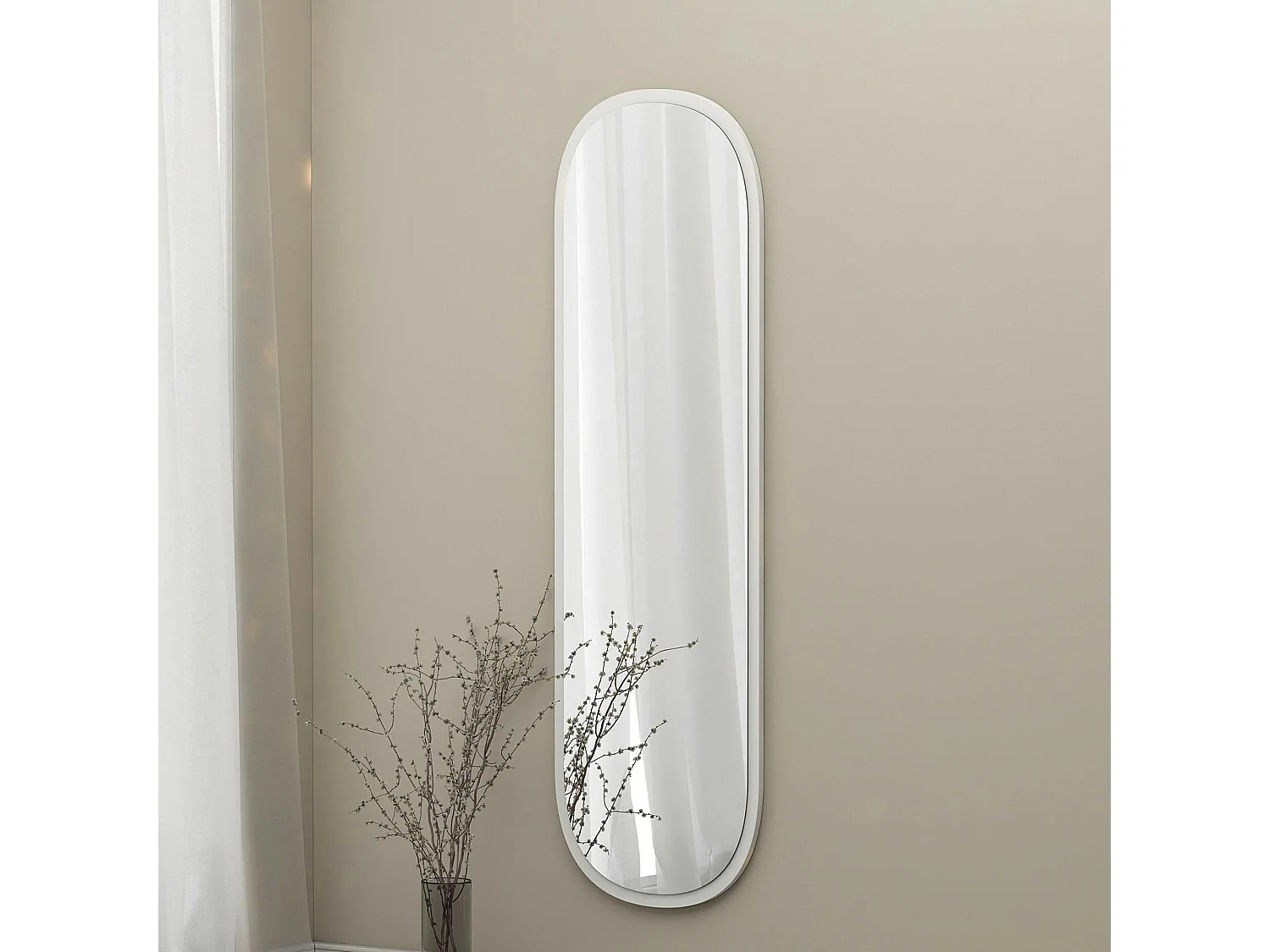 Miroir d'entrée blanc ovale 117 cm - style moderne CODY
