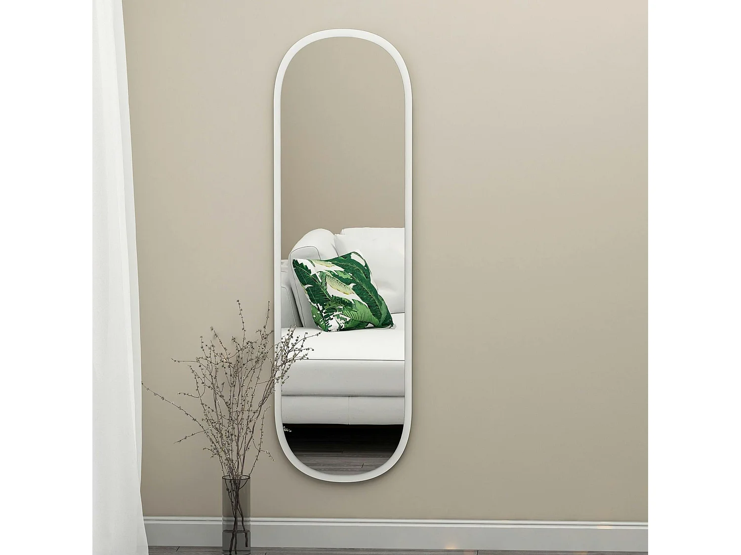 Miroir d'entrée blanc ovale 117 cm - style moderne CODY