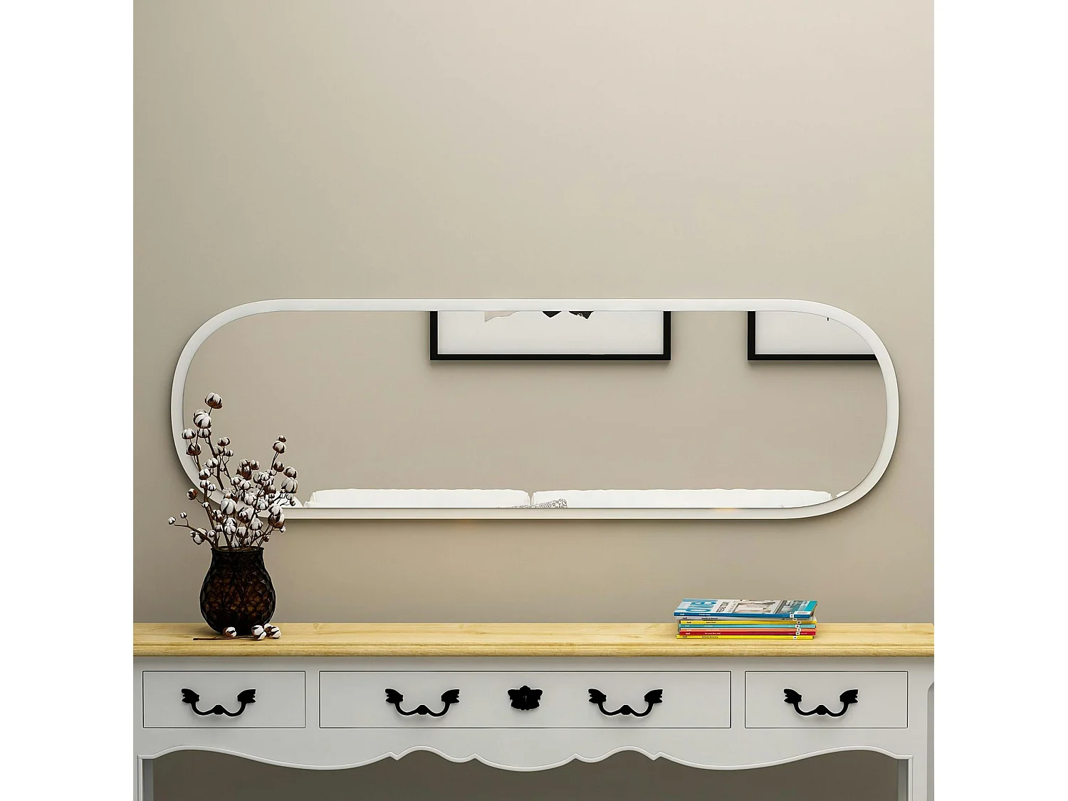 Miroir d'entrée blanc ovale 117 cm - style moderne CODY