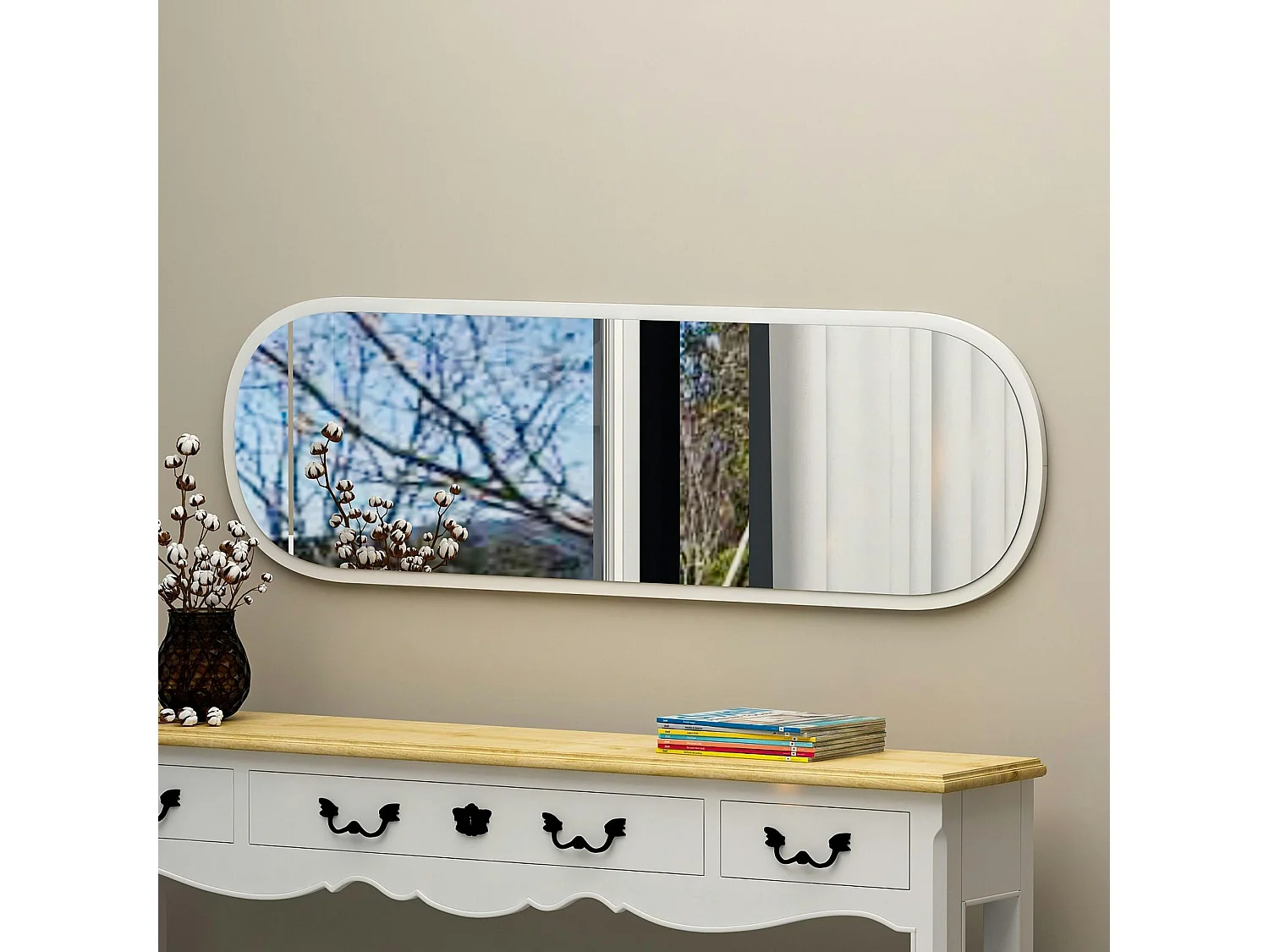 Miroir d'entrée blanc ovale 117 cm - style moderne CODY