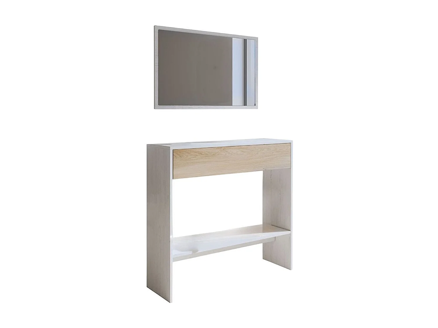 Recibidor con espejo de 85x91,5x37,9 cm con cajón de almacenaje en blanco y beige Darcy