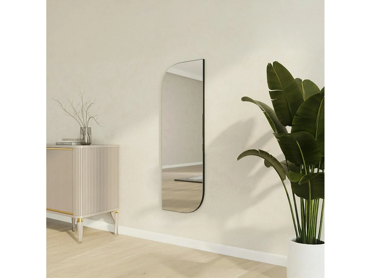 Miroir rectangulaire noir - angles arrondis 120 cm CODY