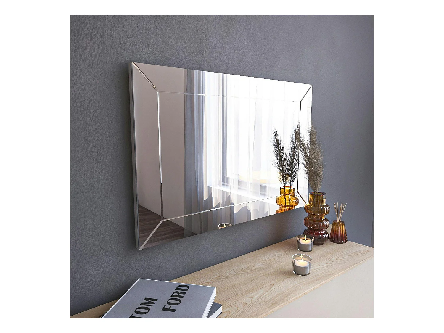 Miroir rectangulaire mural 75 cm - cadre biseauté CODY