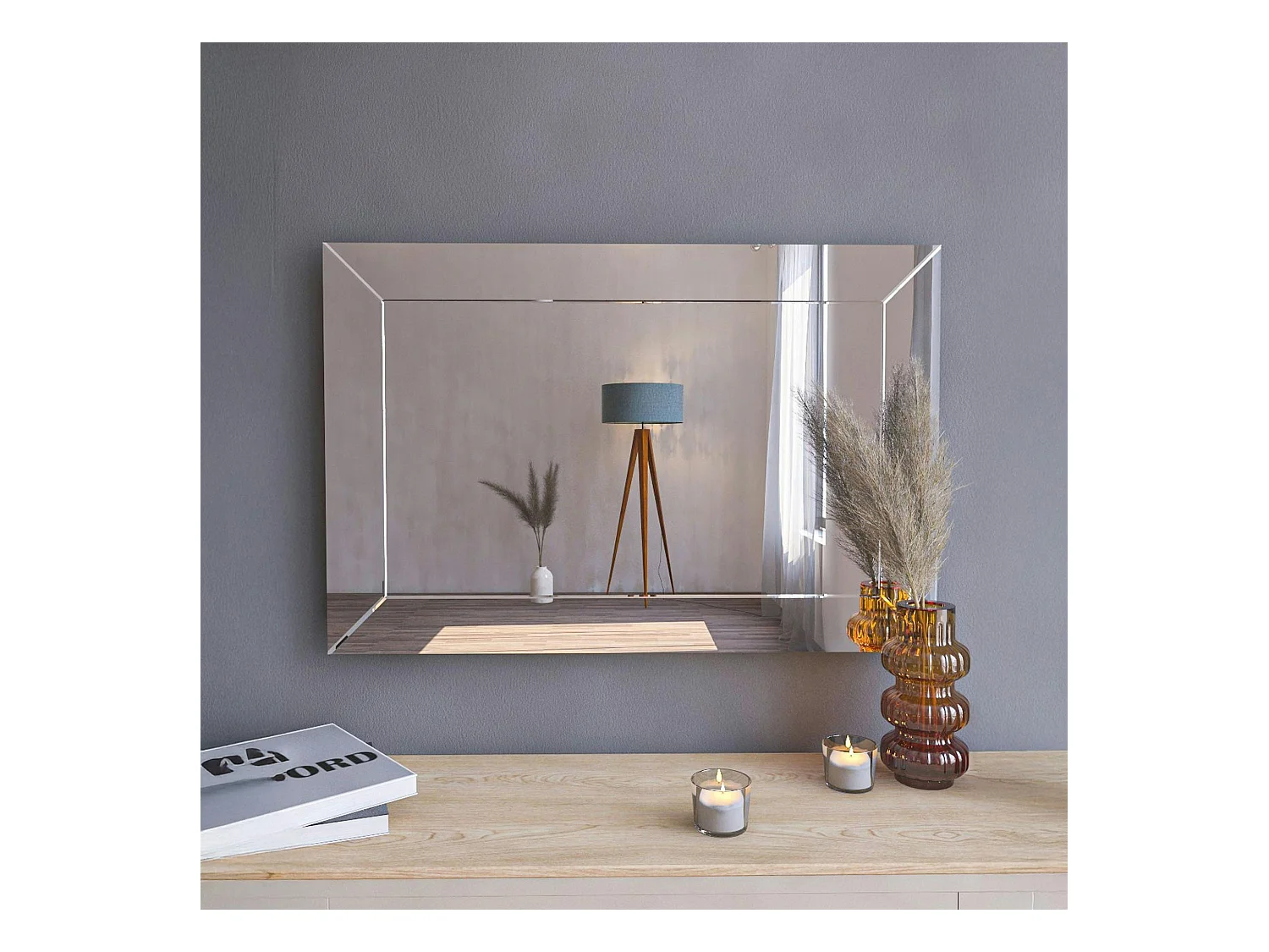 Miroir rectangulaire mural 75 cm - cadre biseauté CODY