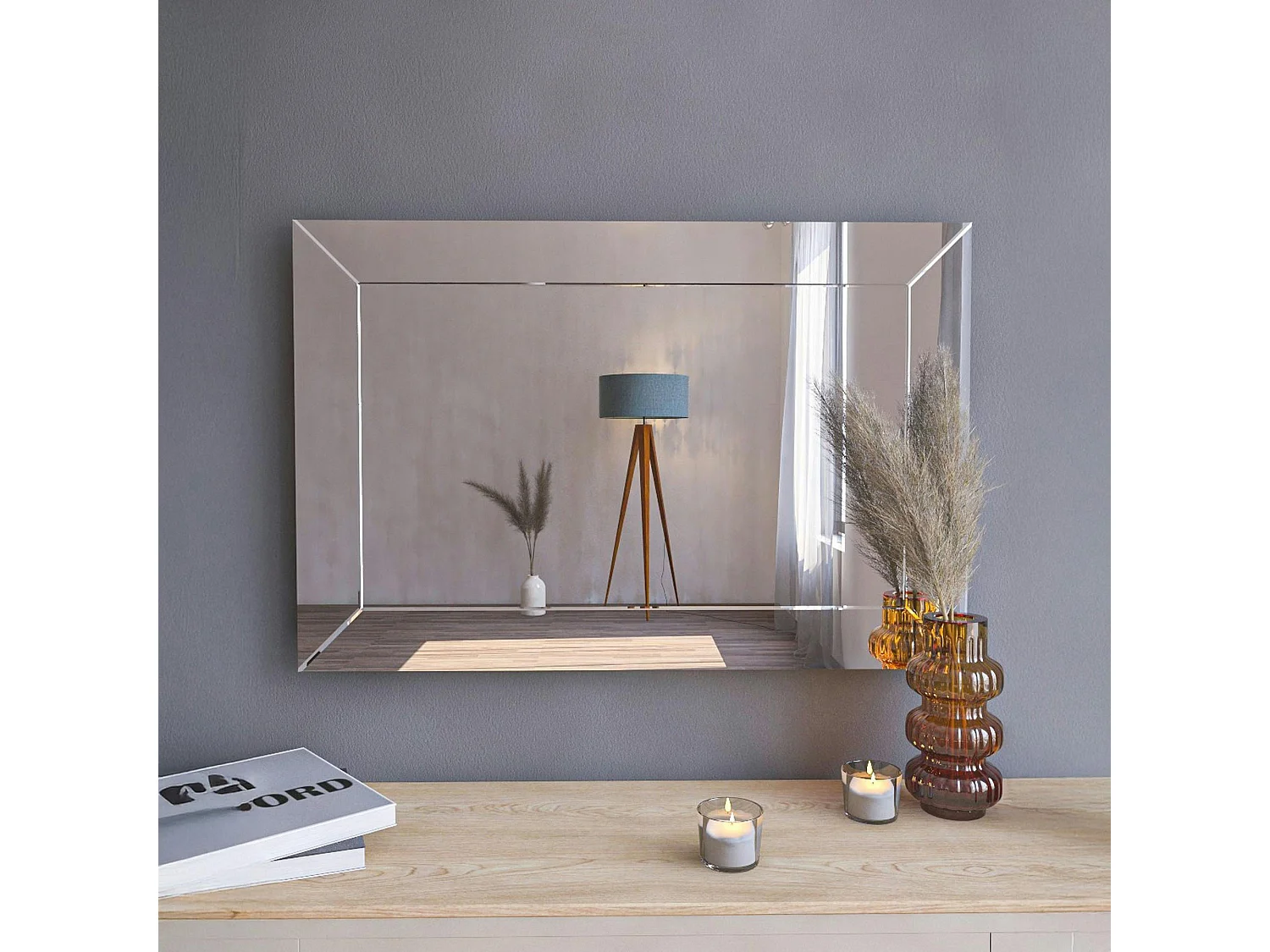 Miroir rectangulaire mural 75 cm - cadre biseauté CODY
