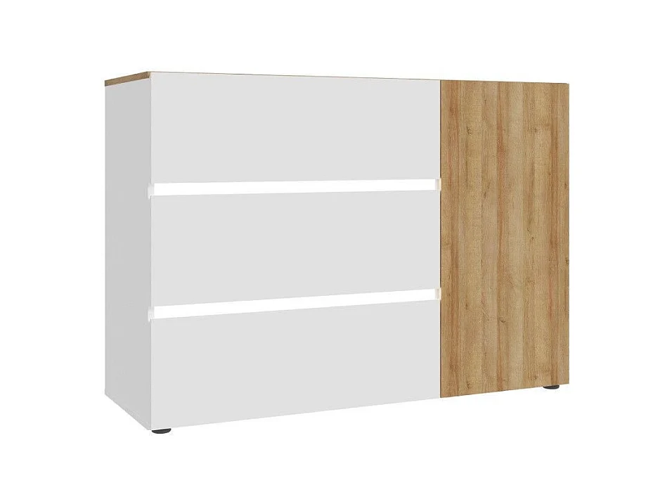 Cómoda cajonera de 3 cajones y 1 puerta de 81,7x114,9x41,4 cm en color blanco y roble Leny