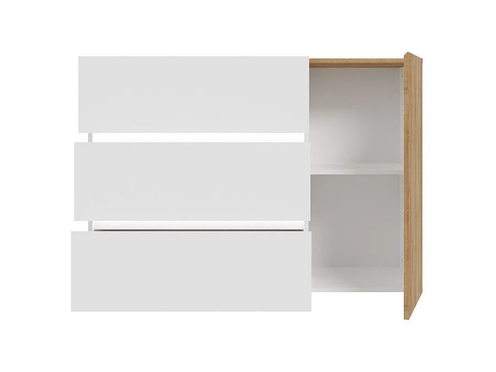 Cómoda cajonera de 3 cajones y 1 puerta de 81,7x114,9x41,4 cm en color blanco y roble Leny