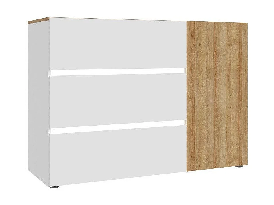 Cómoda cajonera de 3 cajones y 1 puerta de 81,7x114,9x41,4 cm en color blanco y roble Leny