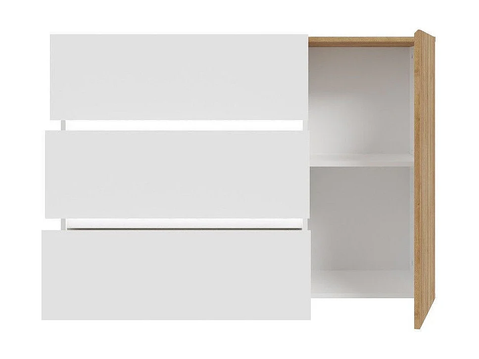 Cómoda cajonera de 3 cajones y 1 puerta de 81,7x114,9x41,4 cm en color blanco y roble Leny