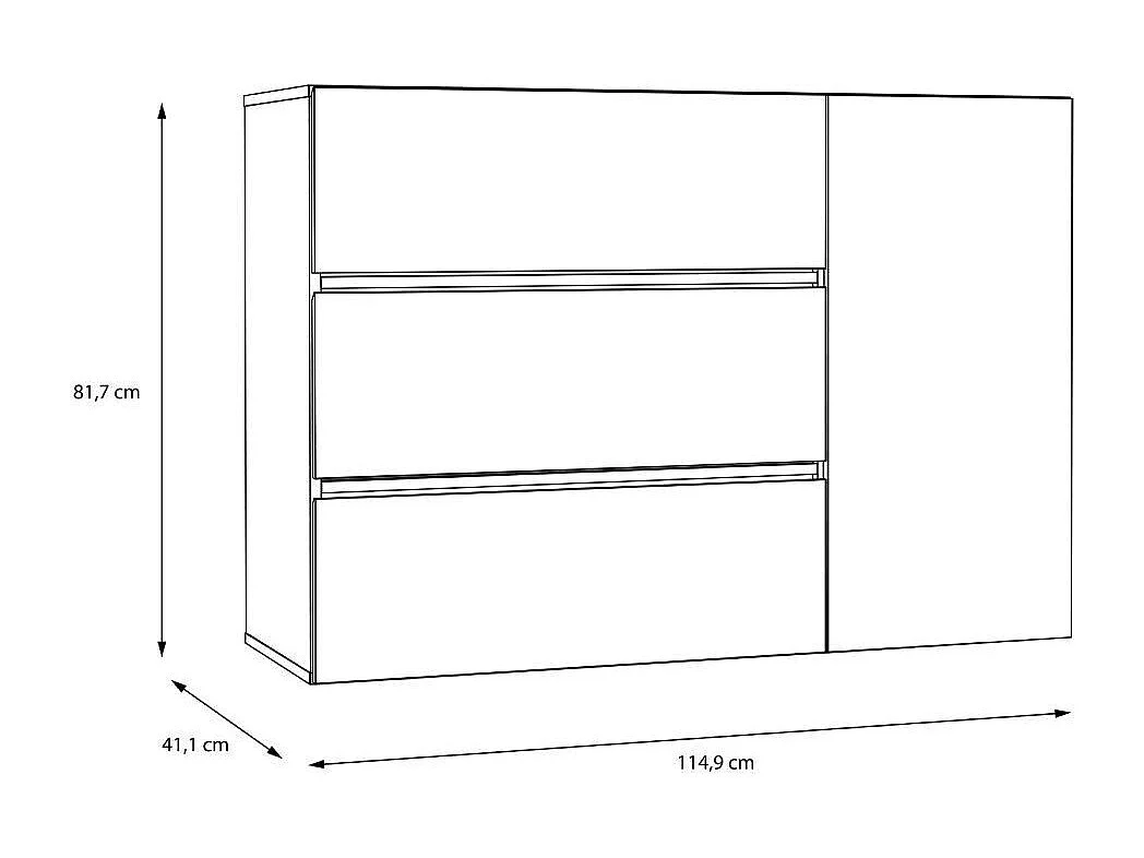 Cómoda cajonera de 3 cajones y 1 puerta de 81,7x114,9x41,4 cm en color blanco y roble Leny