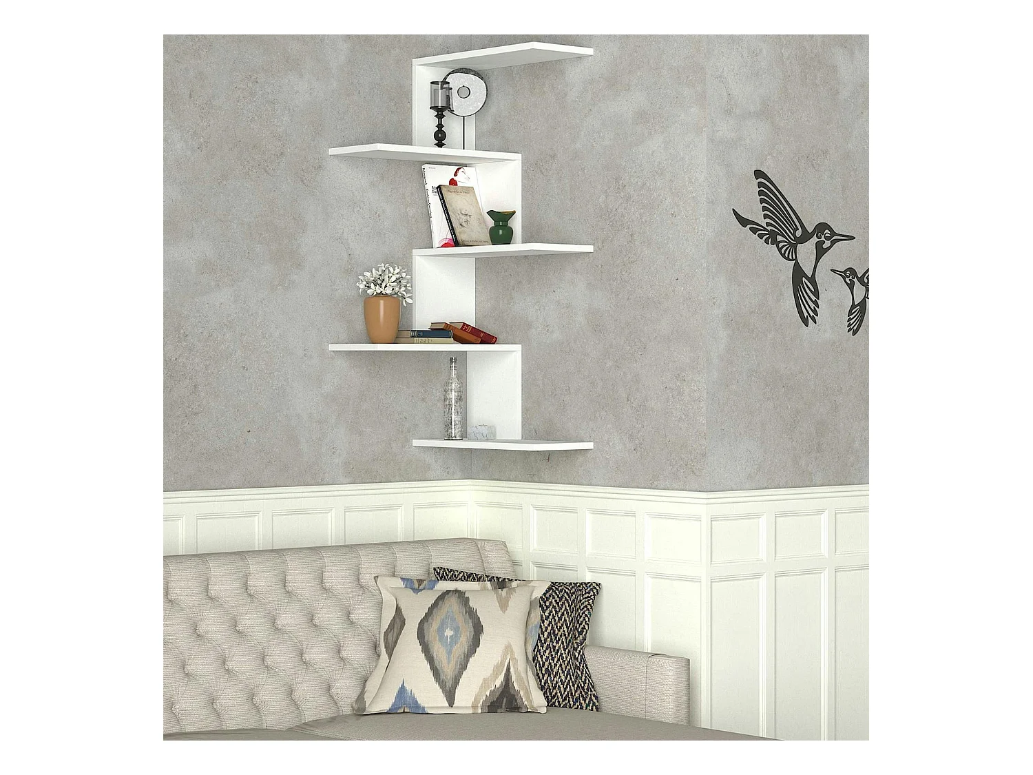 Etagère murale d'angle blanche, design MARFA