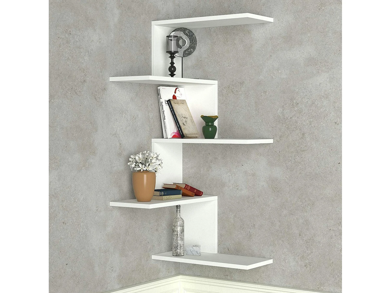 Etagère murale d'angle blanche, design MARFA