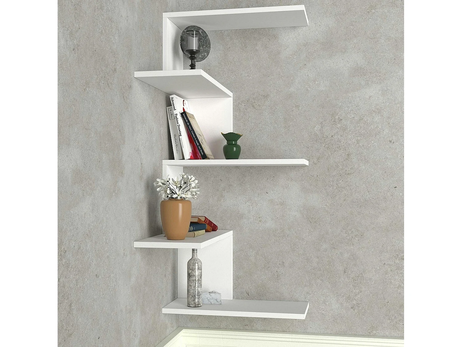 Etagère murale d'angle blanche, design MARFA