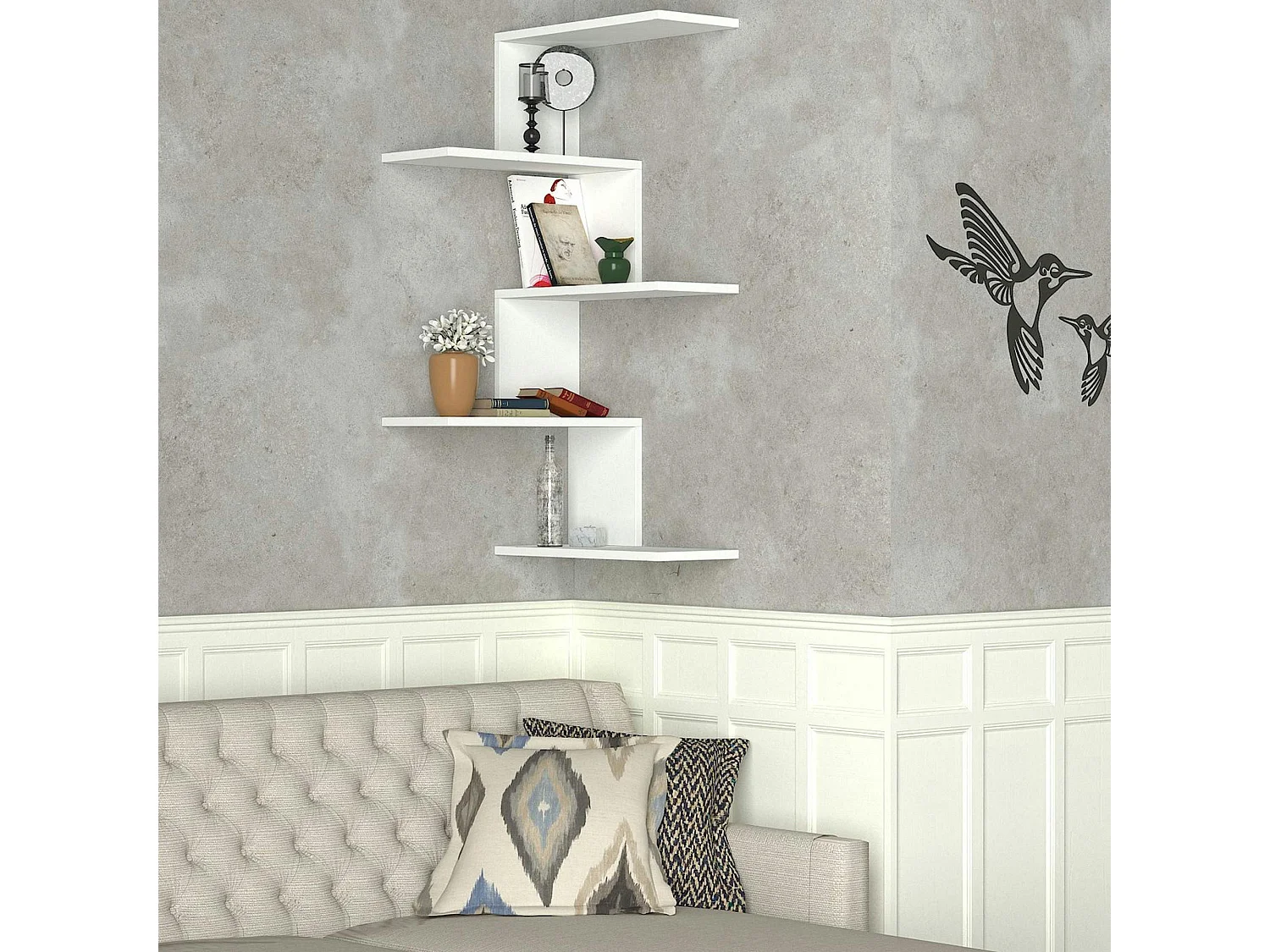 Etagère murale d'angle blanche, design MARFA