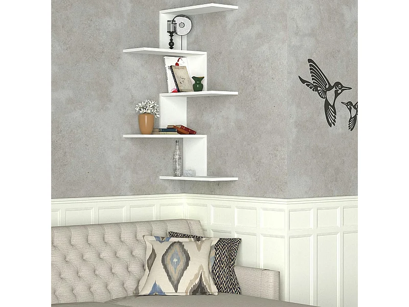 Etagère murale d'angle blanche, design MARFA