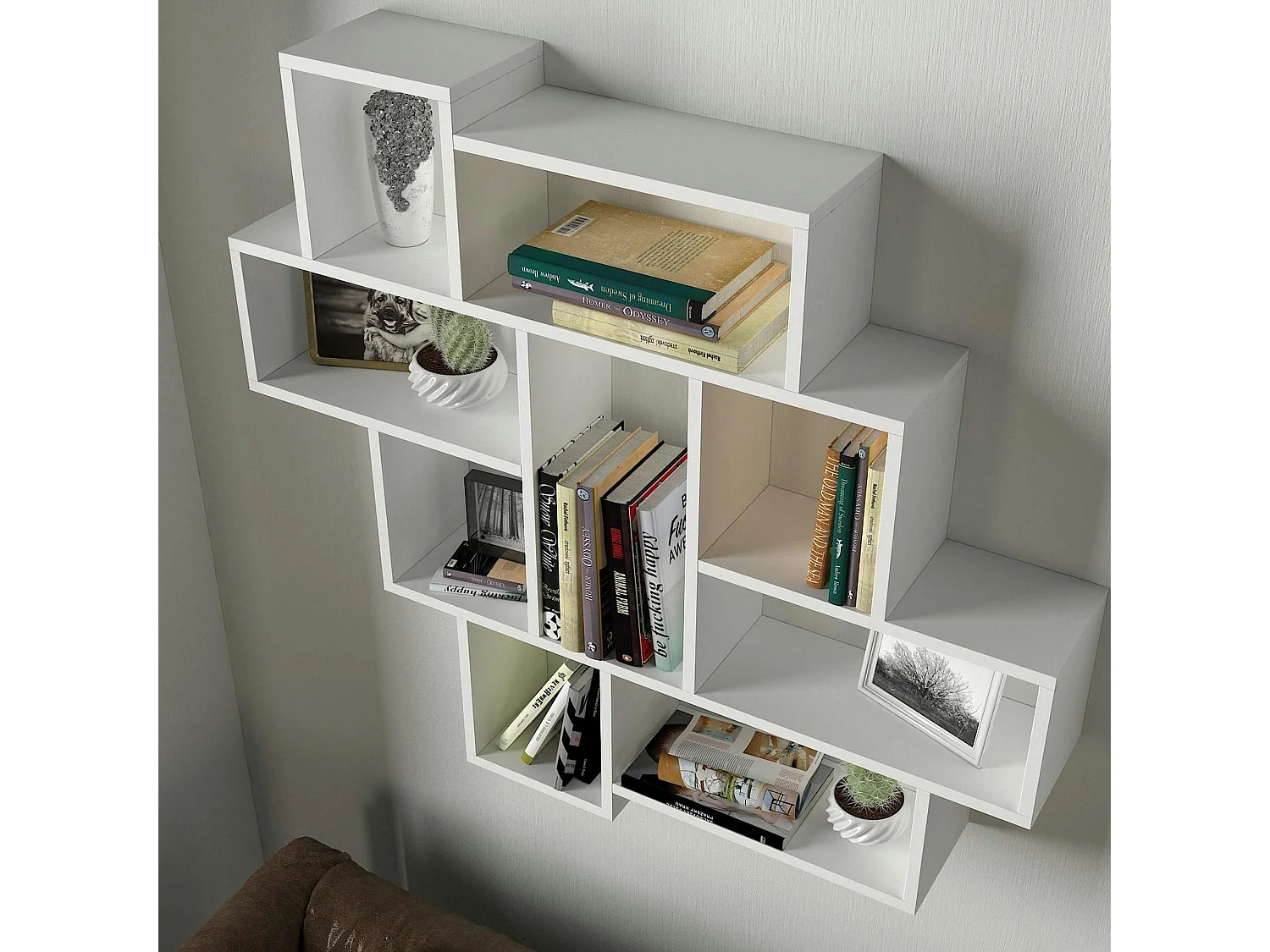 Étagère murale blanche design - 9 niches ouvertes MARFA