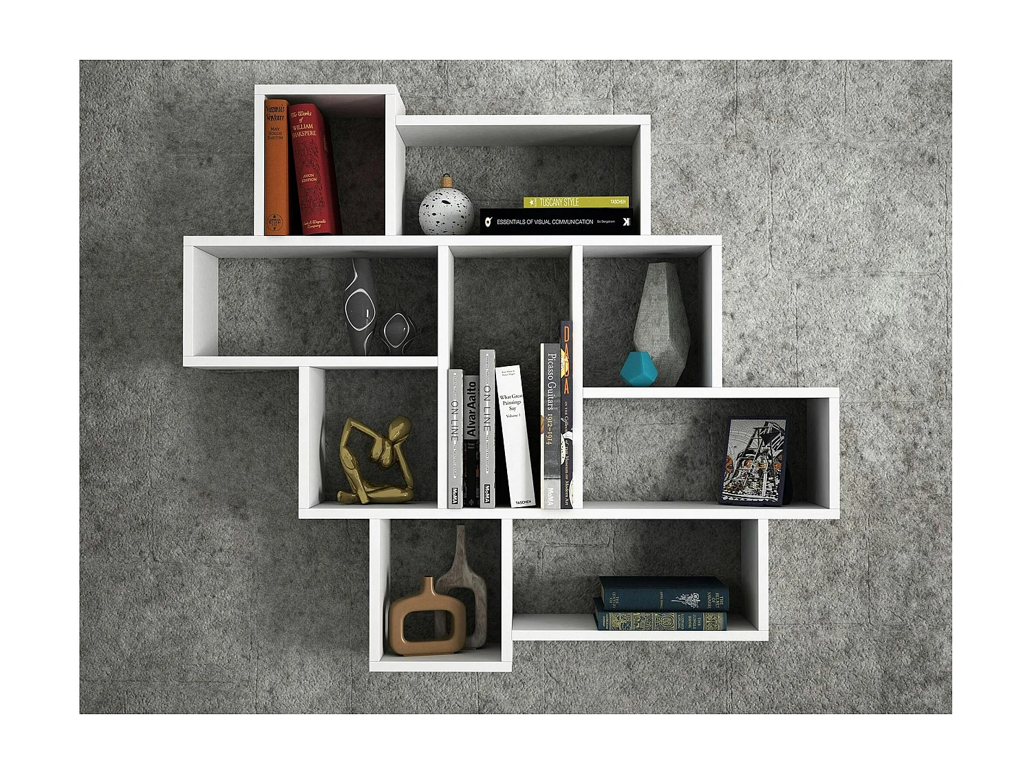 Étagère murale blanche design - 9 niches ouvertes MARFA