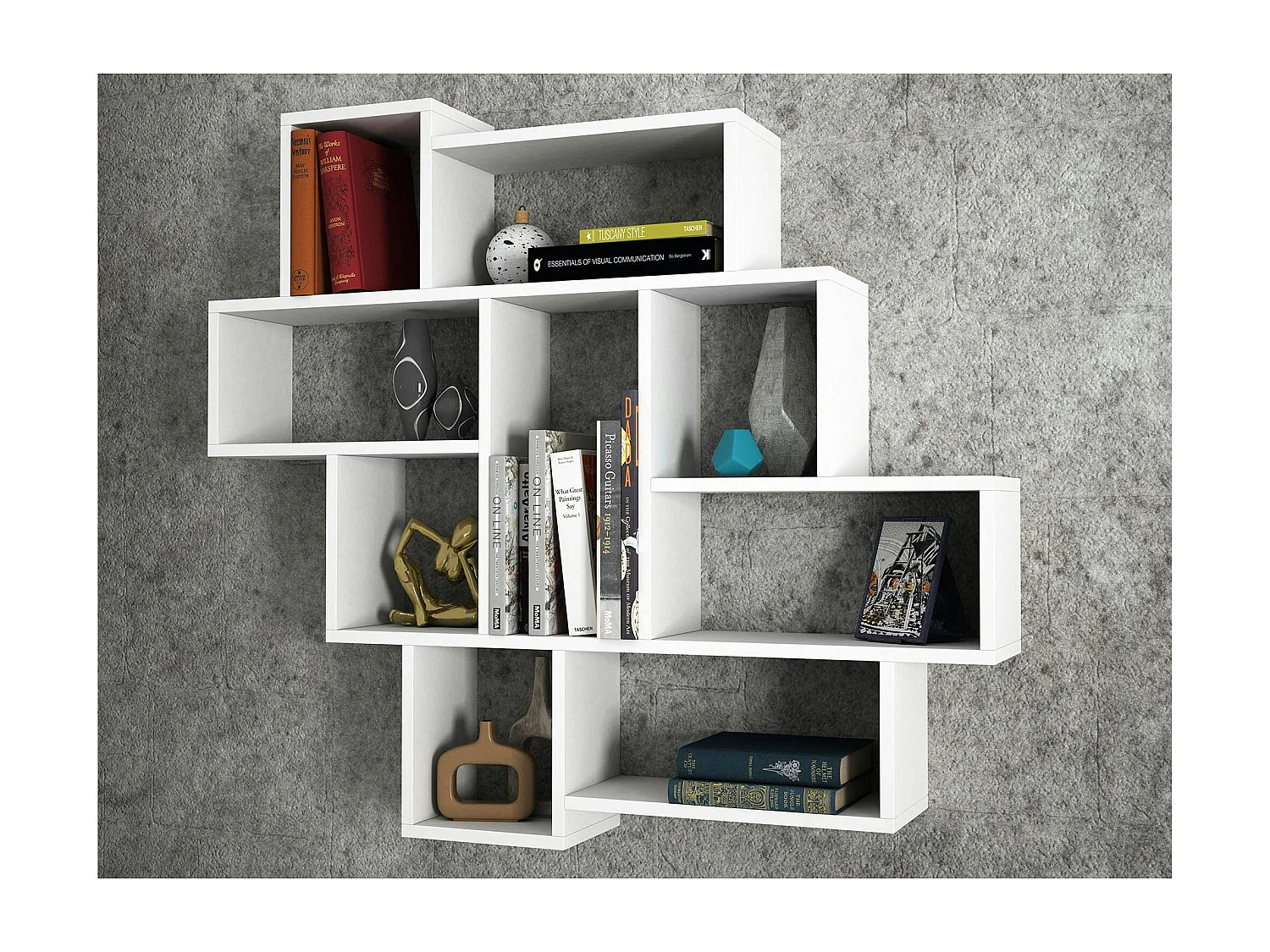 Étagère murale blanche design - 9 niches ouvertes MARFA