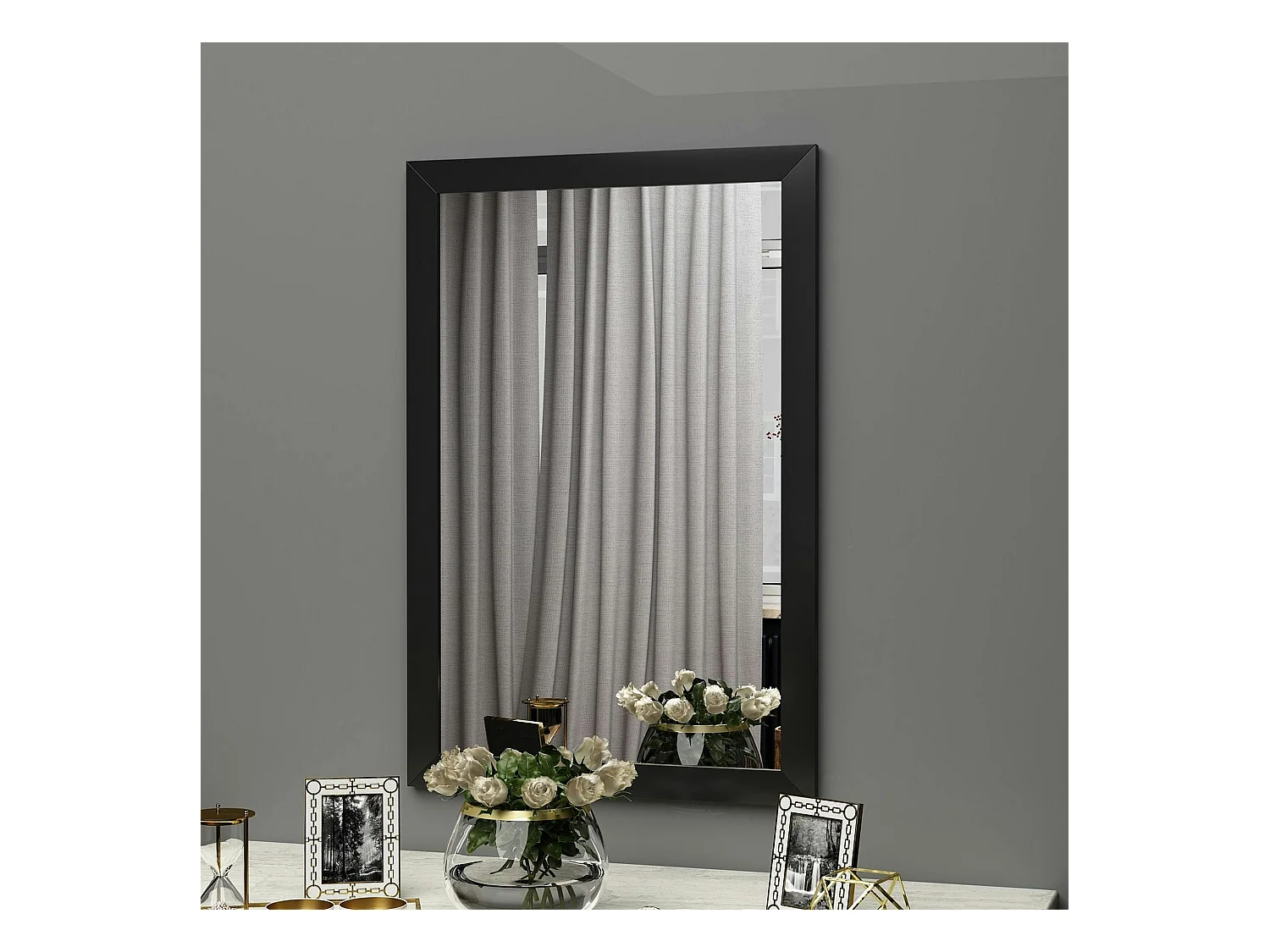 Miroir rectangulaire mural avec cadre noir 75 cm CODY