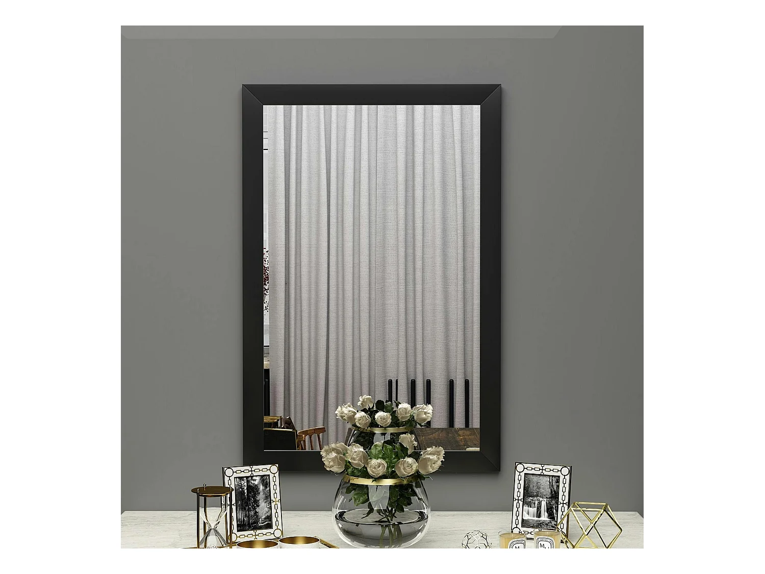 Miroir rectangulaire mural avec cadre noir 75 cm CODY