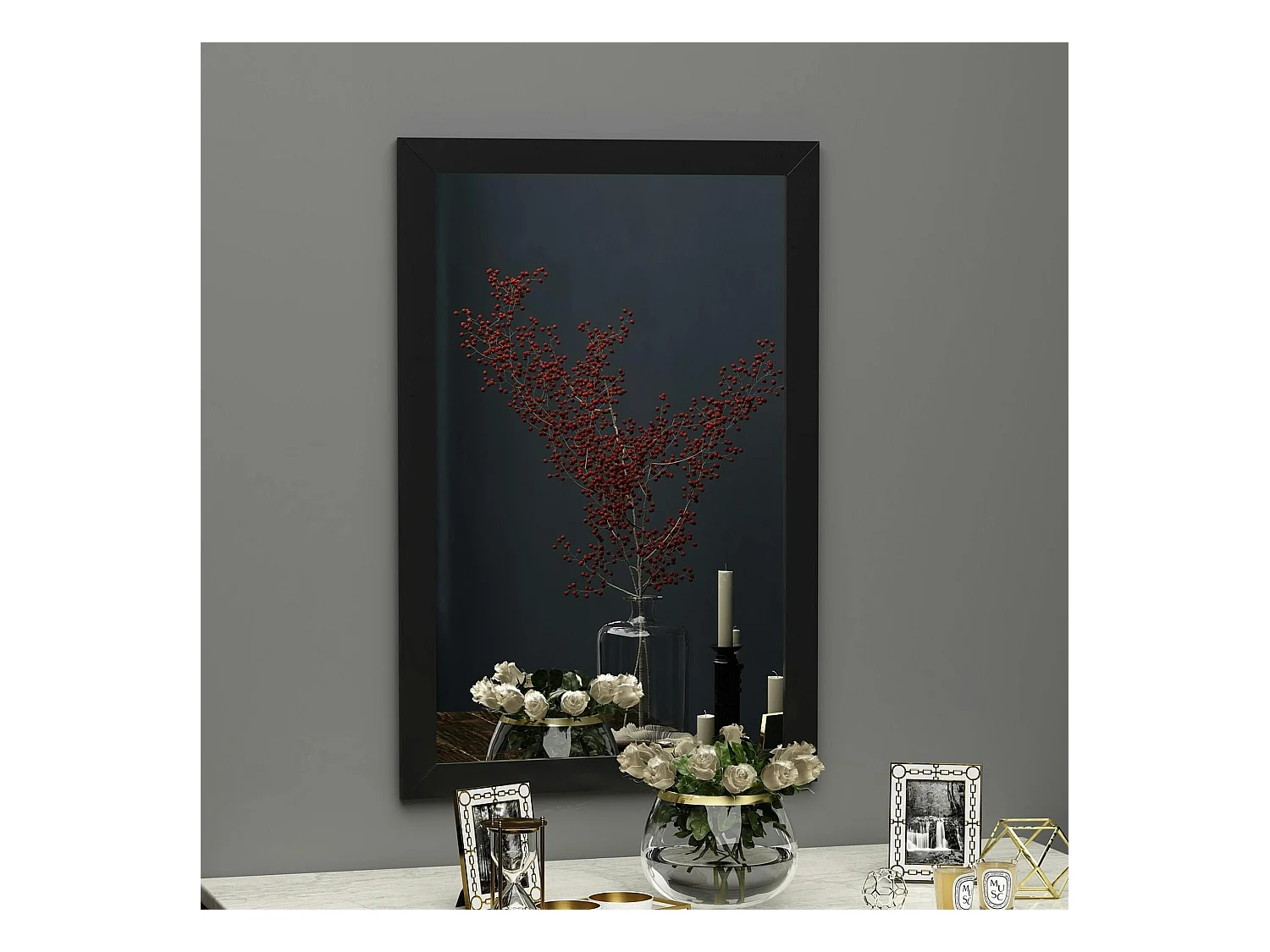 Miroir rectangulaire mural avec cadre noir 75 cm CODY