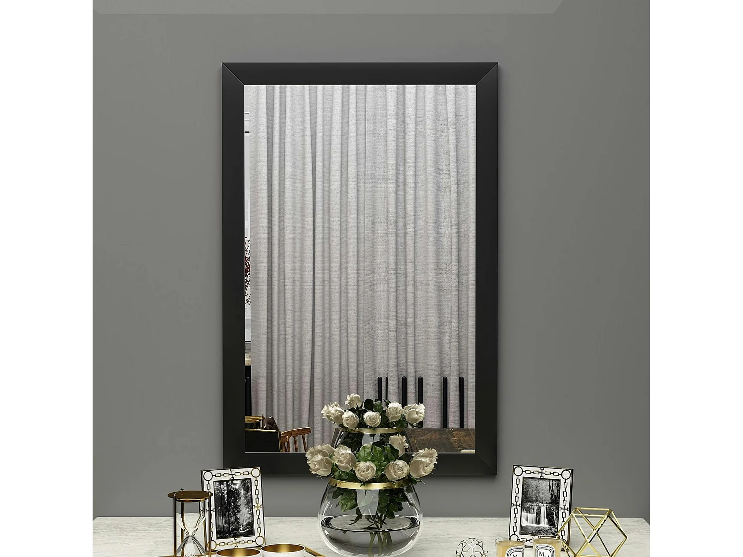 Miroir rectangulaire mural avec cadre noir 75 cm CODY
