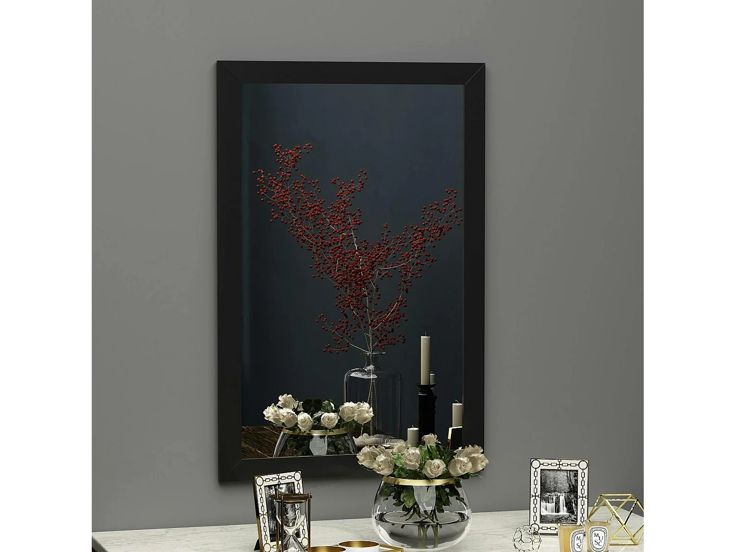 Miroir rectangulaire mural avec cadre noir 75 cm CODY