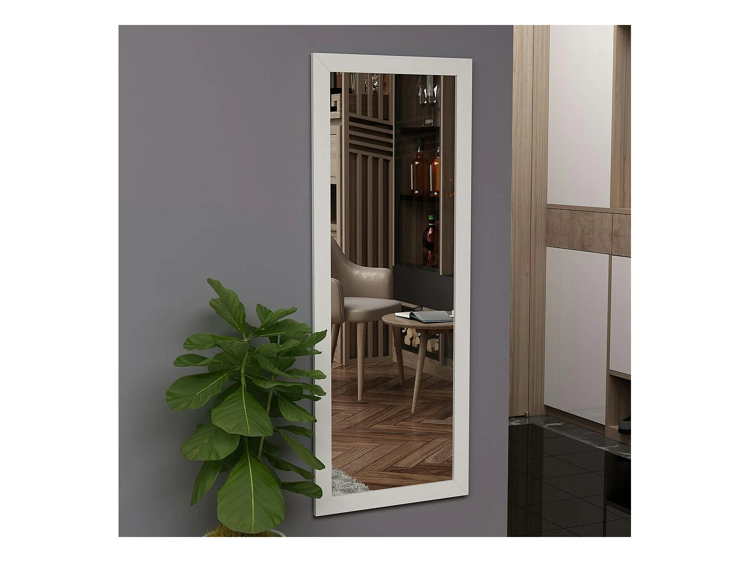 Miroir rectangulaire mural avec cadre blanc 105 cm CODY