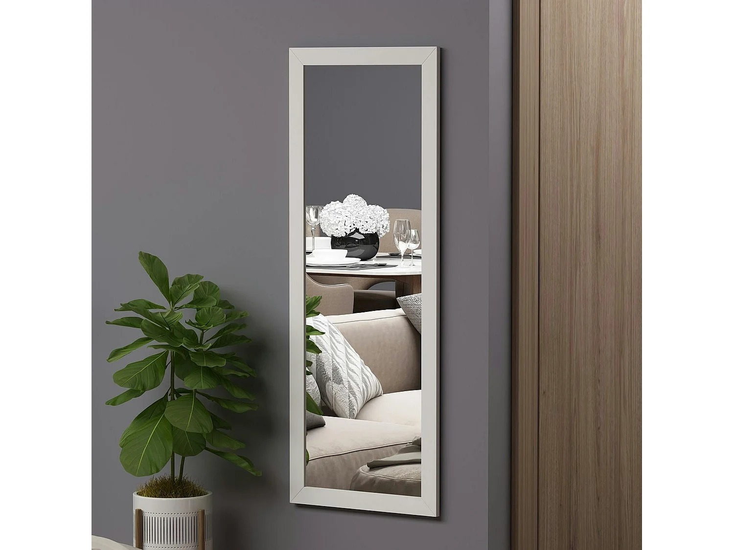 Miroir rectangulaire mural avec cadre blanc 105 cm CODY