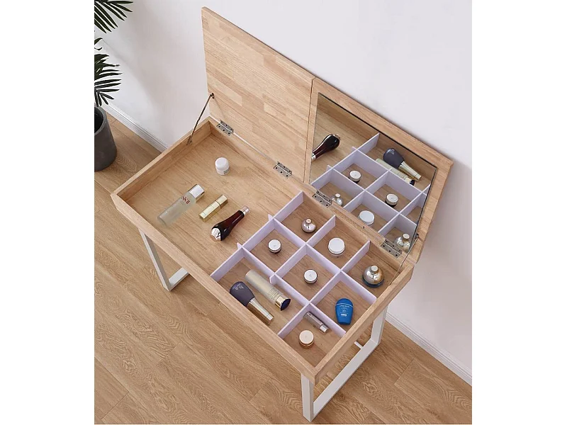 Tocador abatible de 100x50x76 cm con espejo y puerta abatible en roble y blanco Pearl