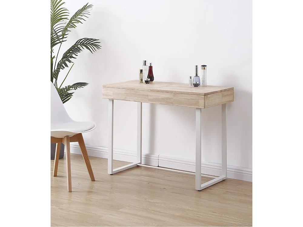 Tocador abatible de 100x50x76 cm con espejo y puerta abatible en roble y blanco Pearl