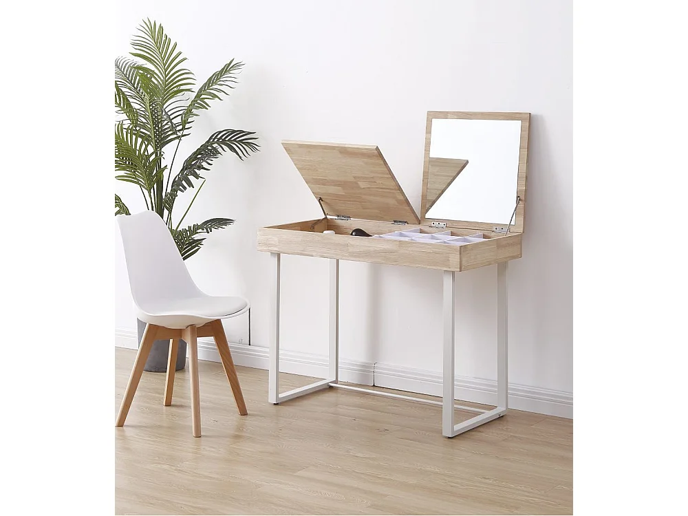 Tocador abatible de 100x50x76 cm con espejo y puerta abatible en roble y blanco Pearl