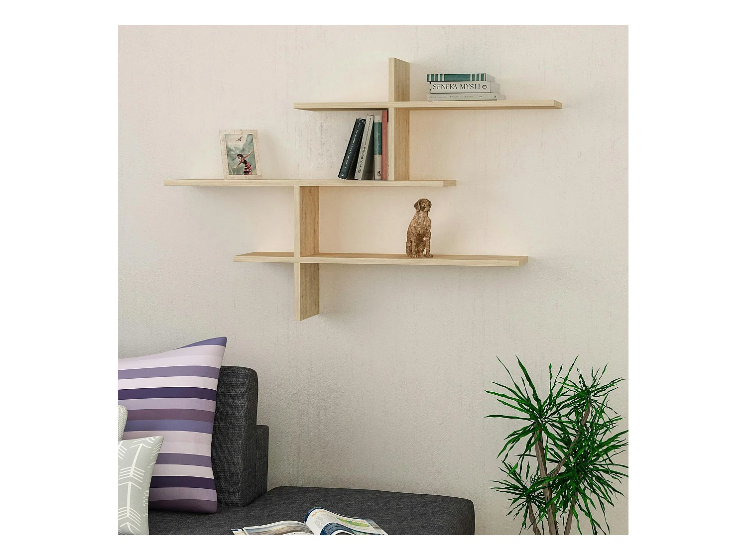 Étagère murale design effet bois clair - 3 plateaux croisés MARFA