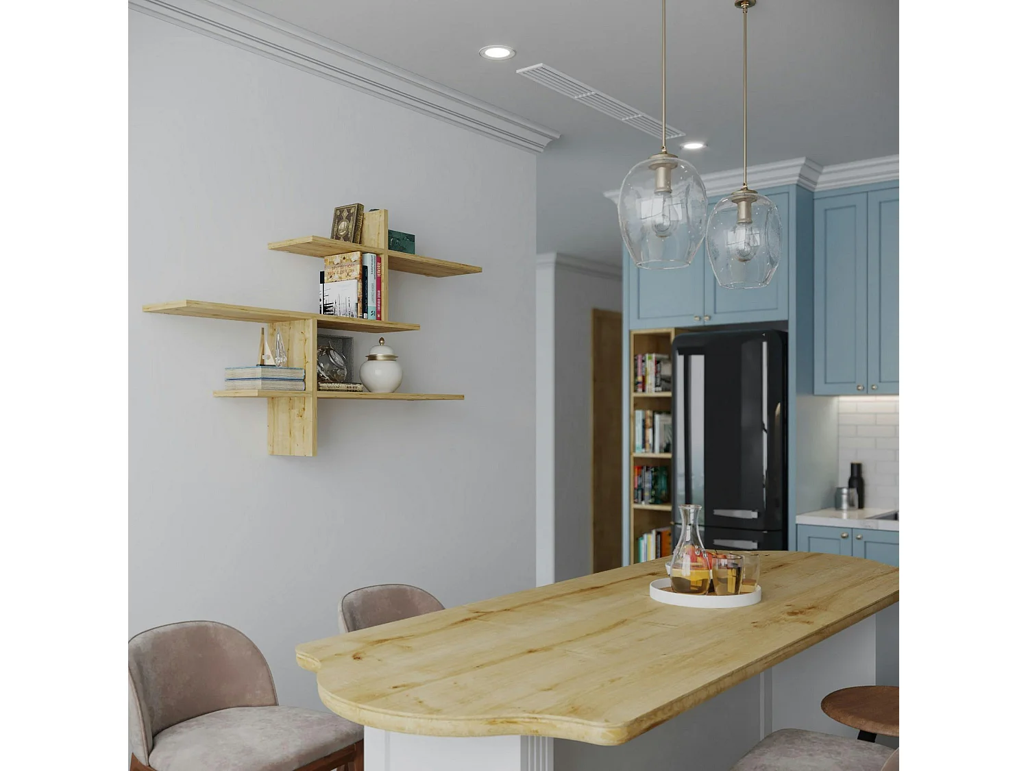 Étagère murale design effet bois clair - 3 plateaux croisés MARFA