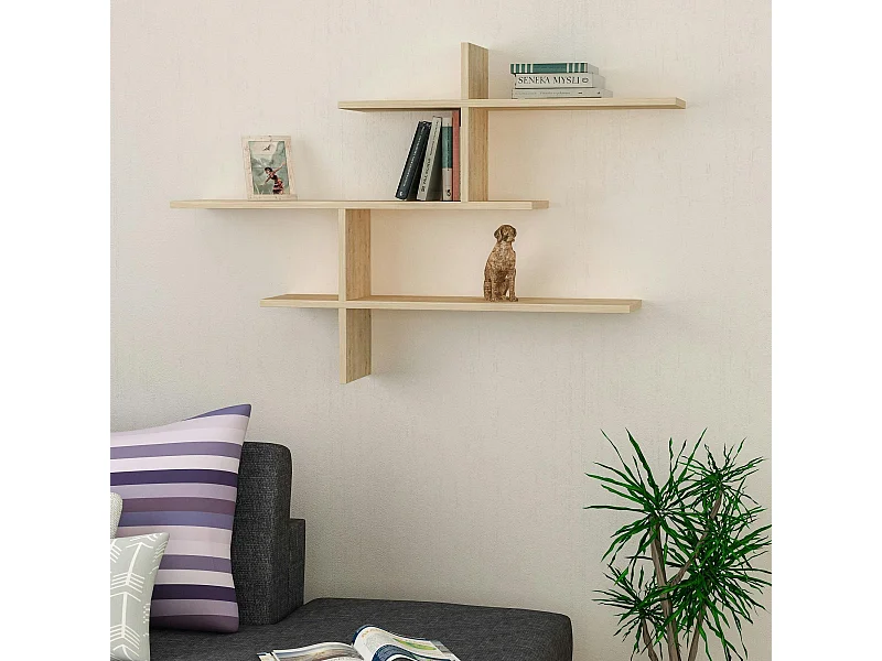 Étagère murale design effet bois clair - 3 plateaux croisés MARFA