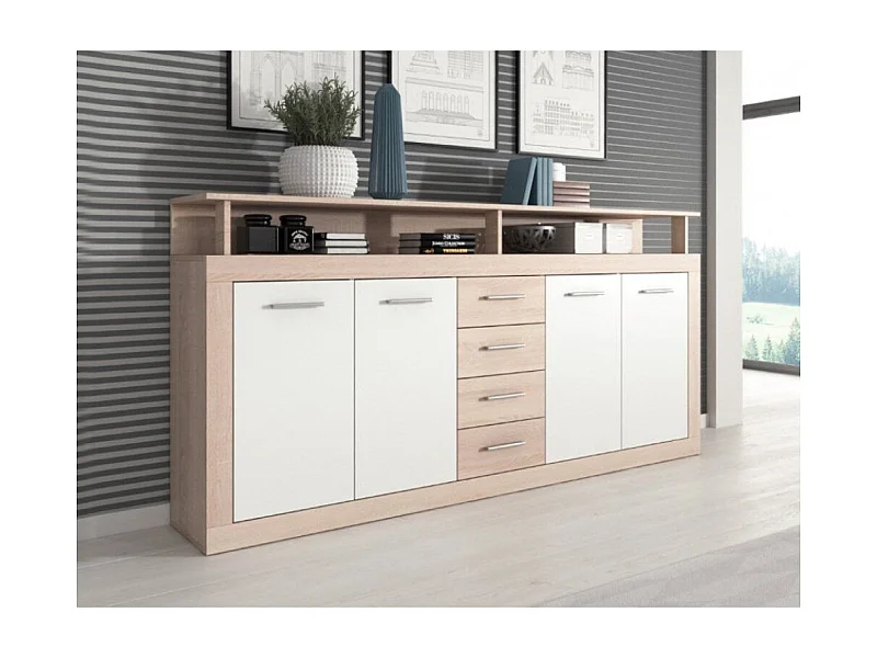 Aparador de salón-comedor de 95,4x190,31x9 cm con 4 puertas en color beige y blanco Luana