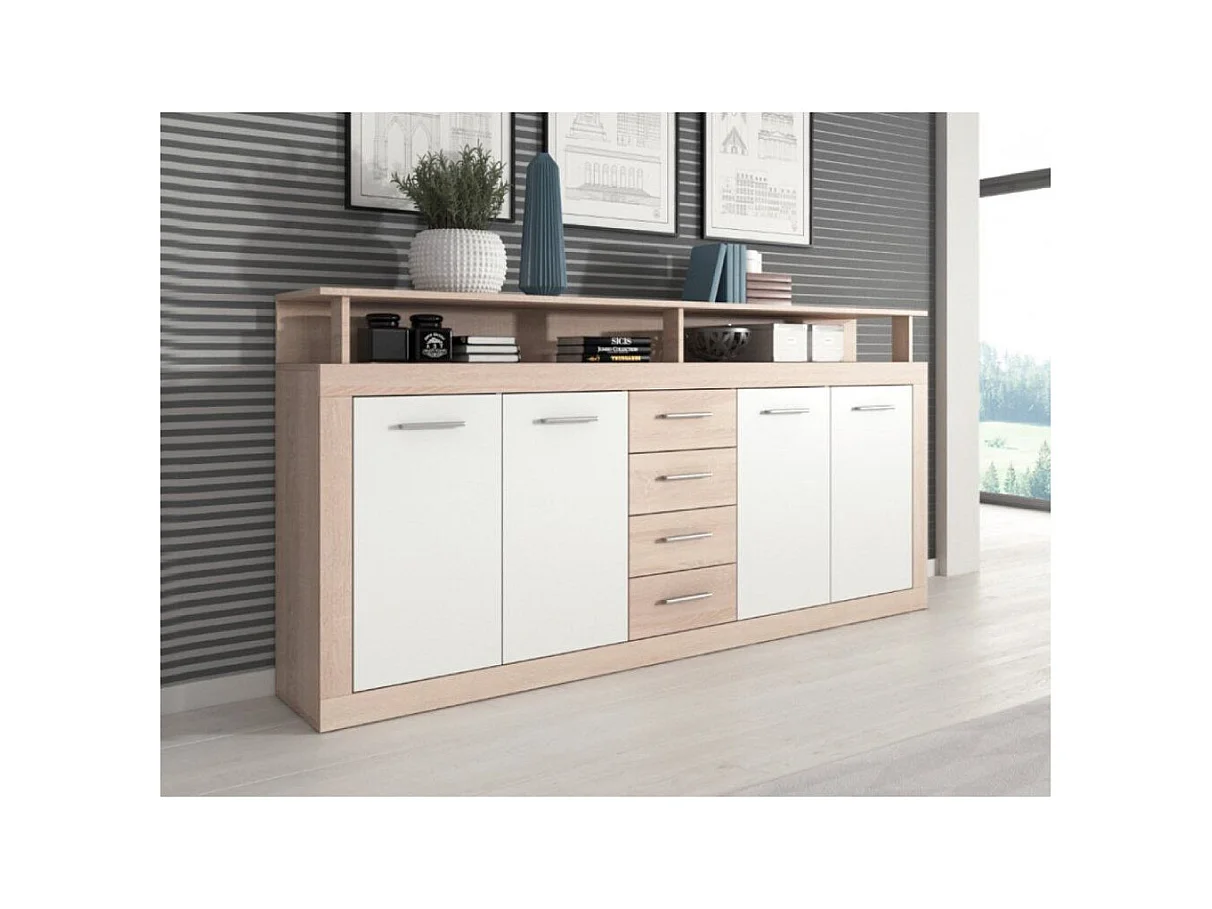 Aparador de salón-comedor de 95,4x190,31x9 cm con 4 puertas en color beige y blanco Luana