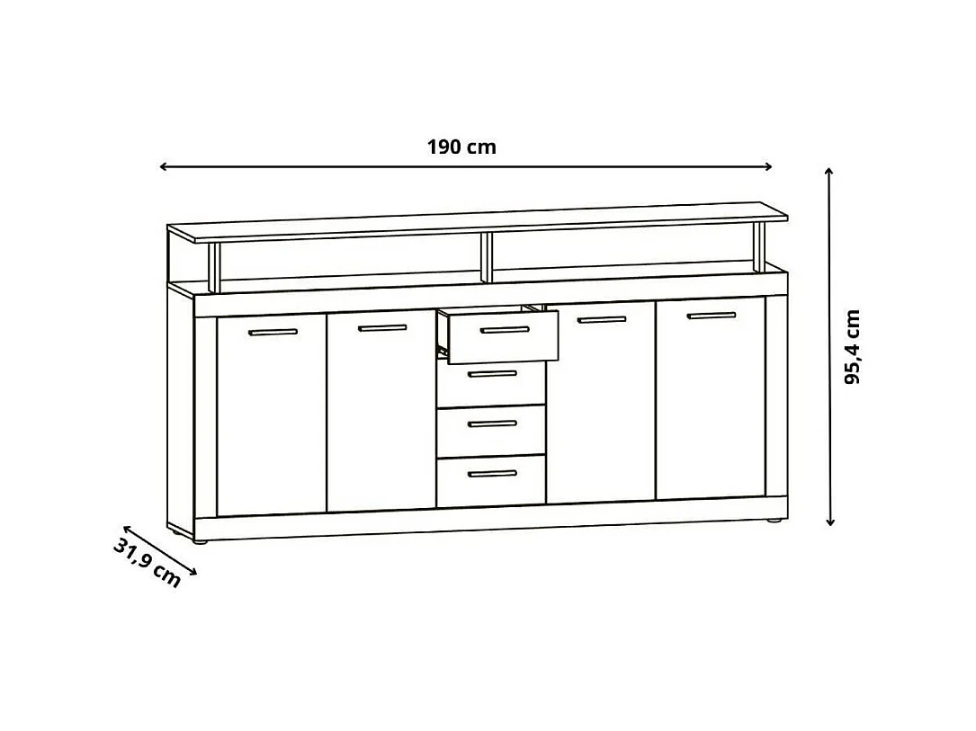 Aparador de salón-comedor de 95,4x190,31x9 cm con 4 puertas en color beige y blanco Luana