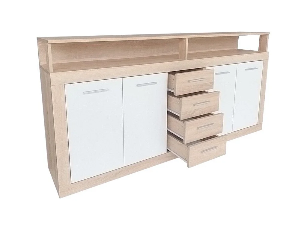 Aparador de salón-comedor de 95,4x190,31x9 cm con 4 puertas en color beige y blanco Luana