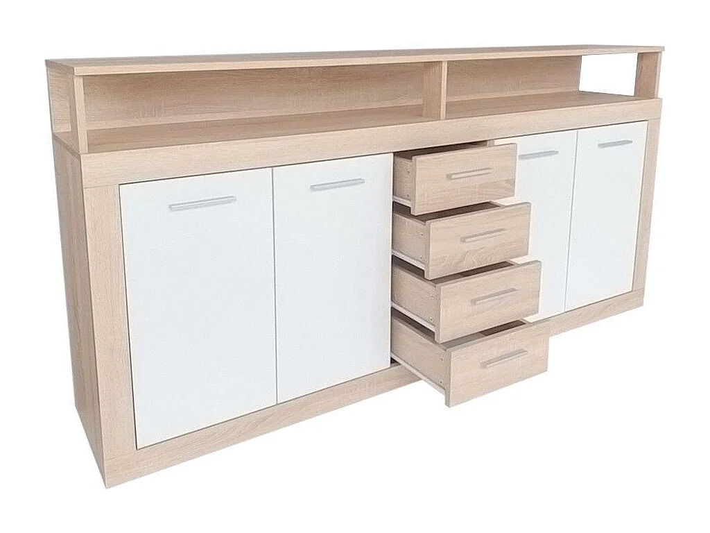 Aparador de salón-comedor de 95,4x190,31x9 cm con 4 puertas en color beige y blanco Luana