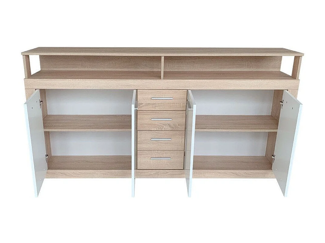 Aparador de salón-comedor de 95,4x190,31x9 cm con 4 puertas en color beige y blanco Luana