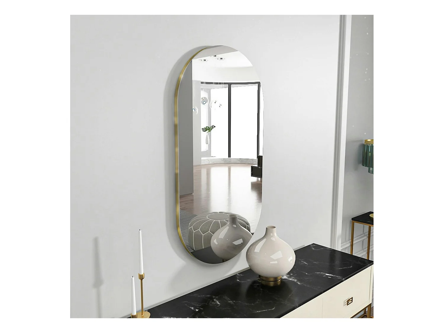 Miroir salle de bains ovale argenté, bordure dorée 85 cm CODY