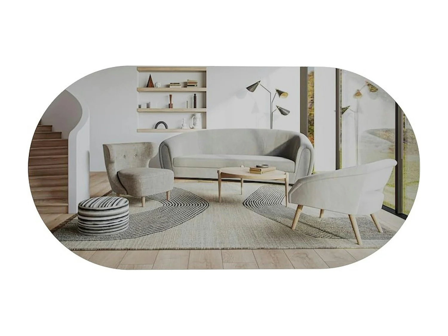 Miroir salle de bains ovale argenté, bordure dorée 85 cm CODY