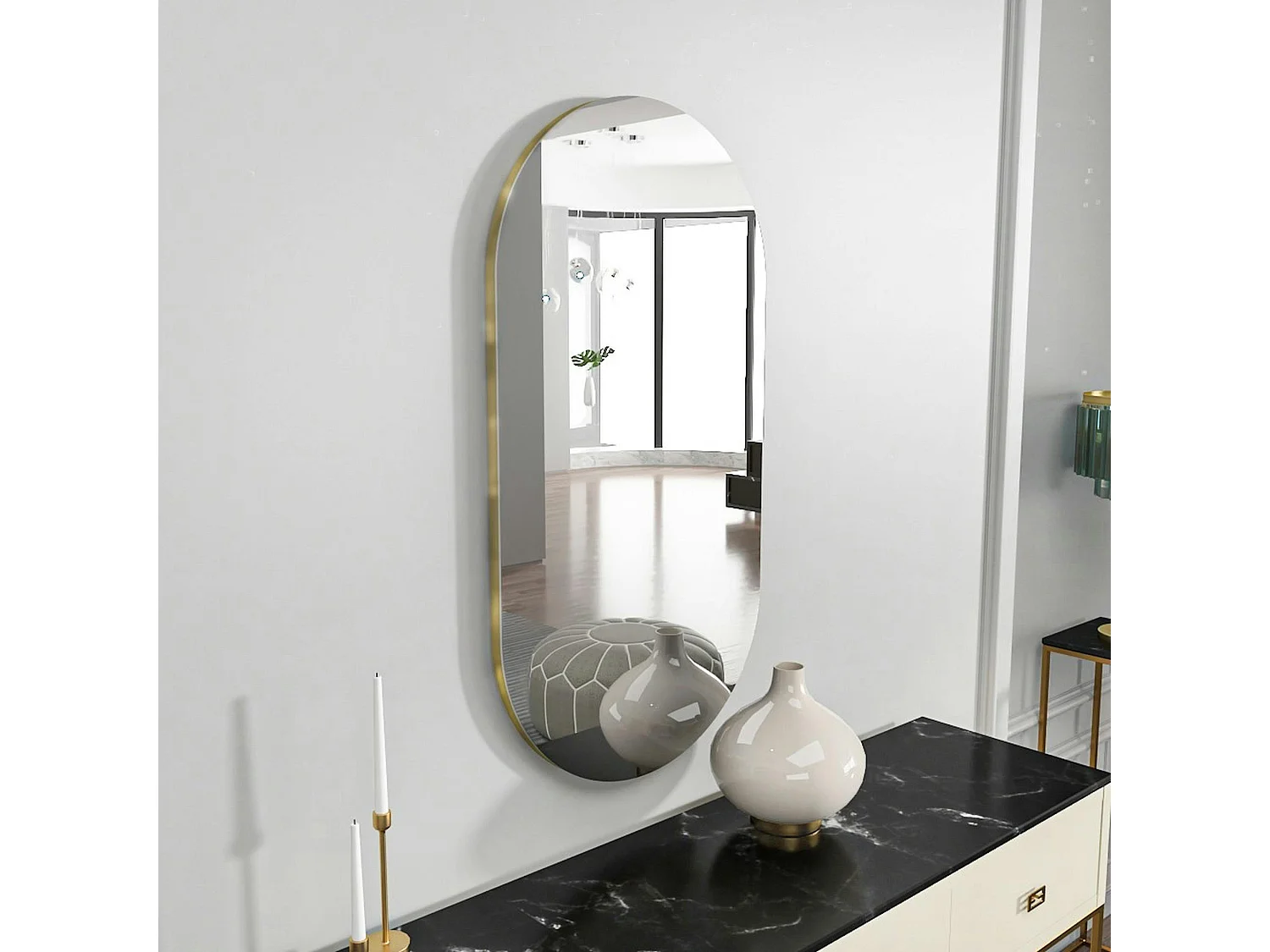 Miroir salle de bains ovale argenté, bordure dorée 85 cm CODY