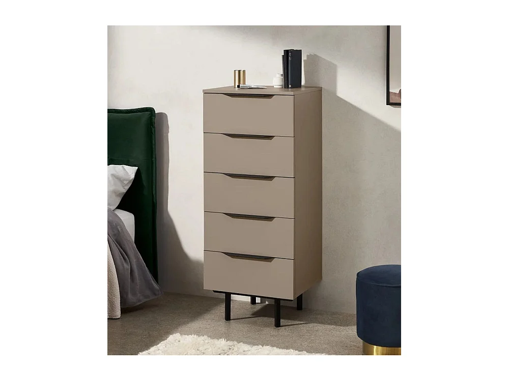 Sinfonier de 5 cajones 128,3x52x45 cm para dormitorio de melamina en color capuccino Mocca