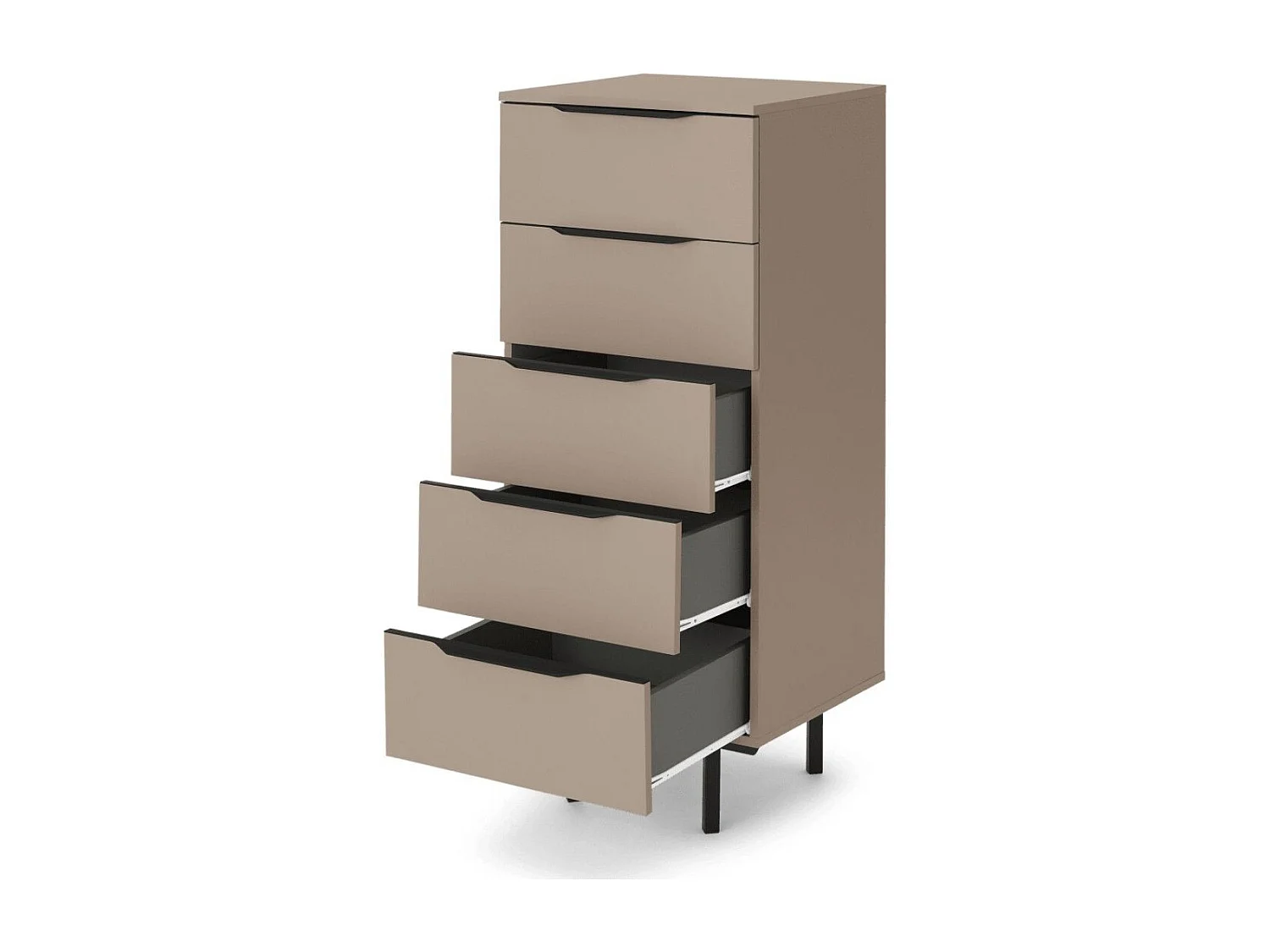 Sinfonier de 5 cajones 128,3x52x45 cm para dormitorio de melamina en color capuccino Mocca
