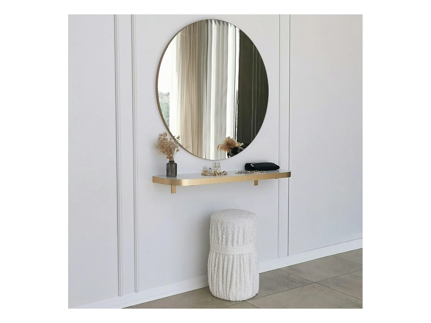 Miroir rond moderne avec bordure dorée Ø90 cm CODY