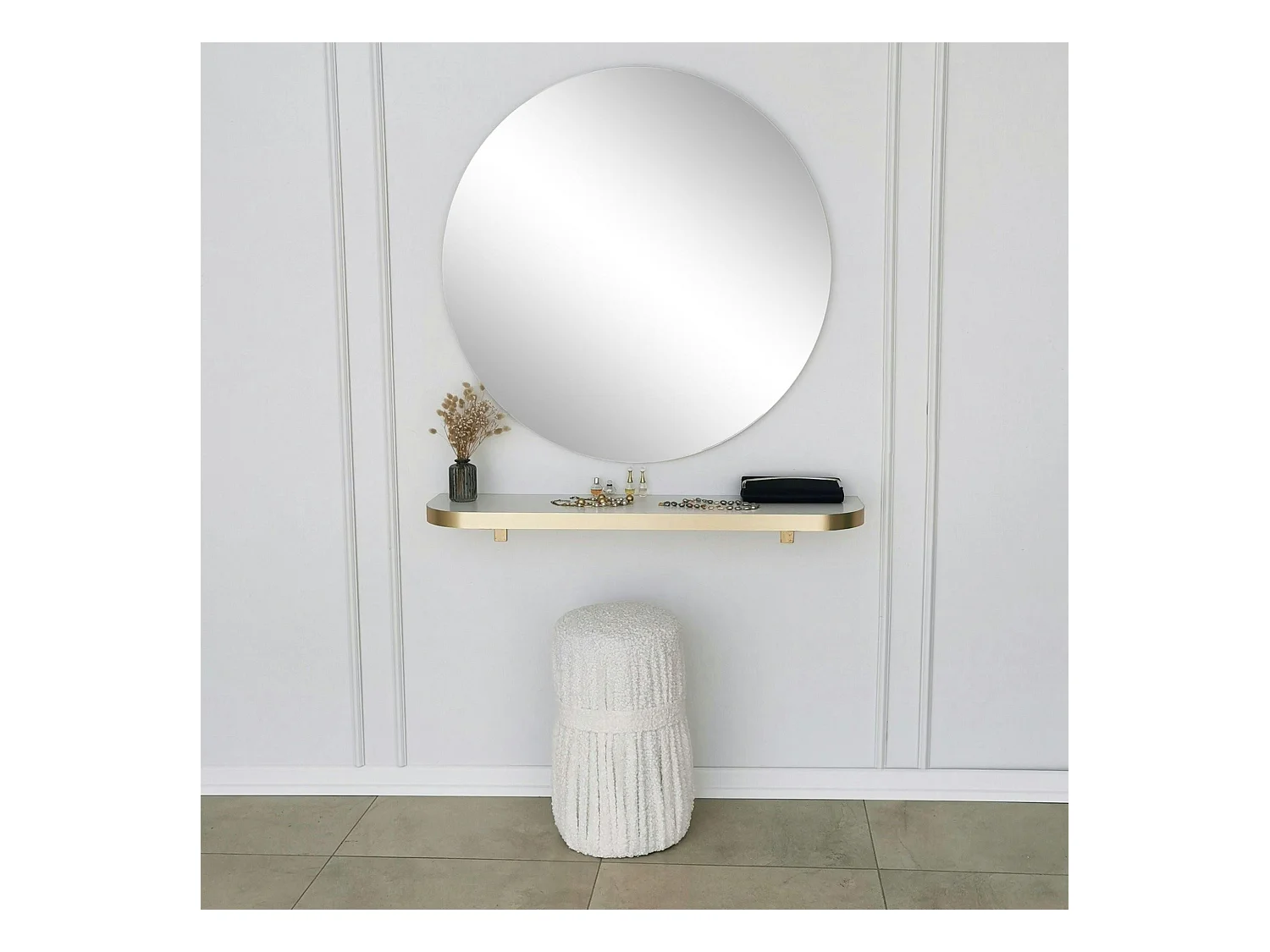 Miroir rond moderne avec bordure dorée Ø90 cm CODY